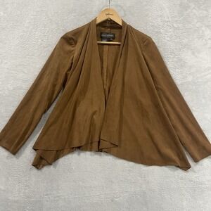 Live a Little Jacket Women's Petite Medium Faux Suede Tan Brown Open Front VTG